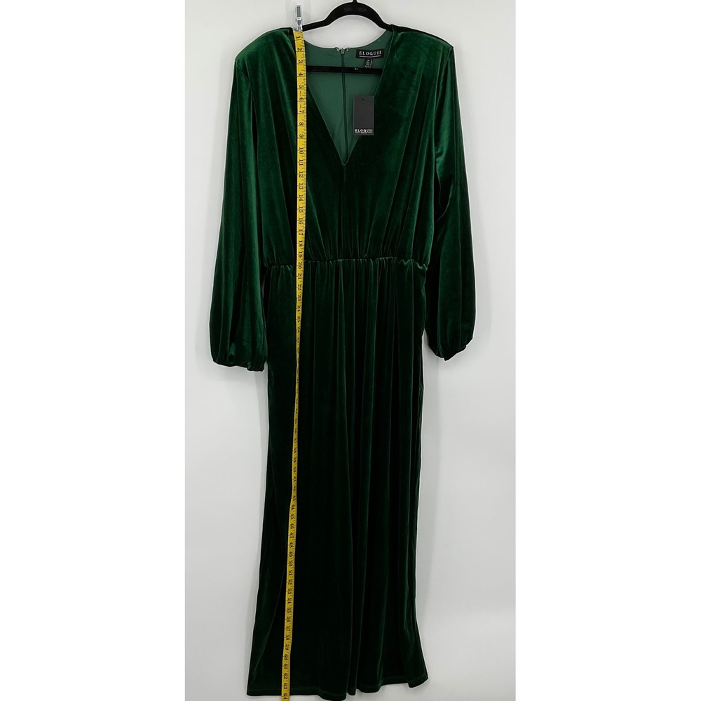 ELOQUII Green Velvet Long Sleeve V Neck romper Elegant Formal Occasion - Picture 2 of 8